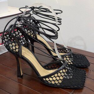 BOTTEGA VENETA - Crochet Mesh Ankle Wrap Pumps, Black Size 36
